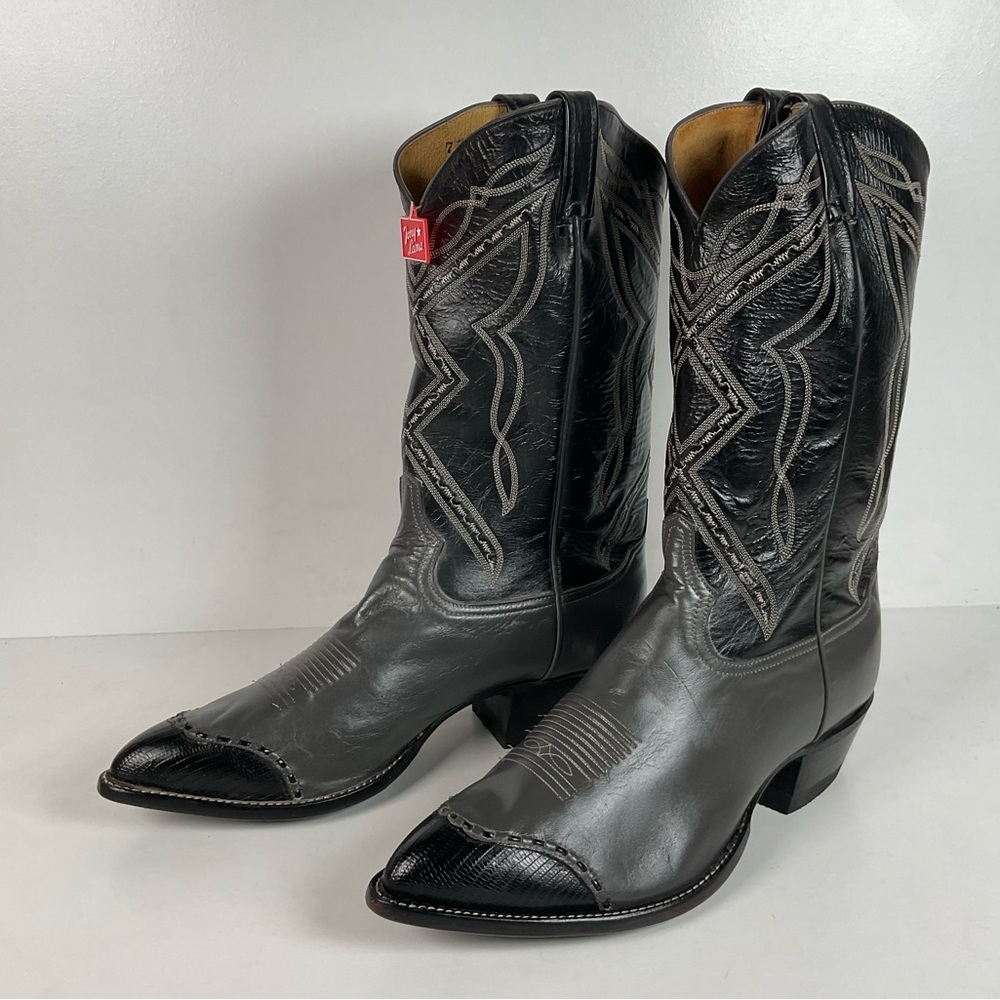 Vintage Tony Lama Lizard Wingtip Cowboy Boots | Charcoal Grey | Men’s 11.5 EE